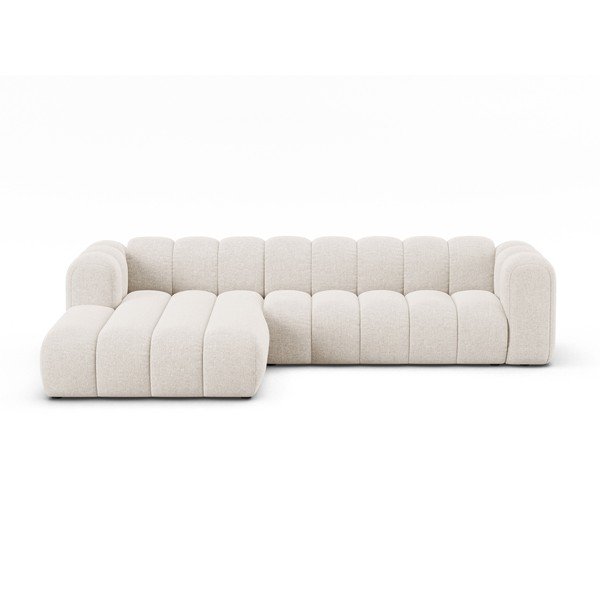 Kremowy narożnik z tkaniny szenilowej (lewostronny/z szezlongiem) Lupine – Micadoni 