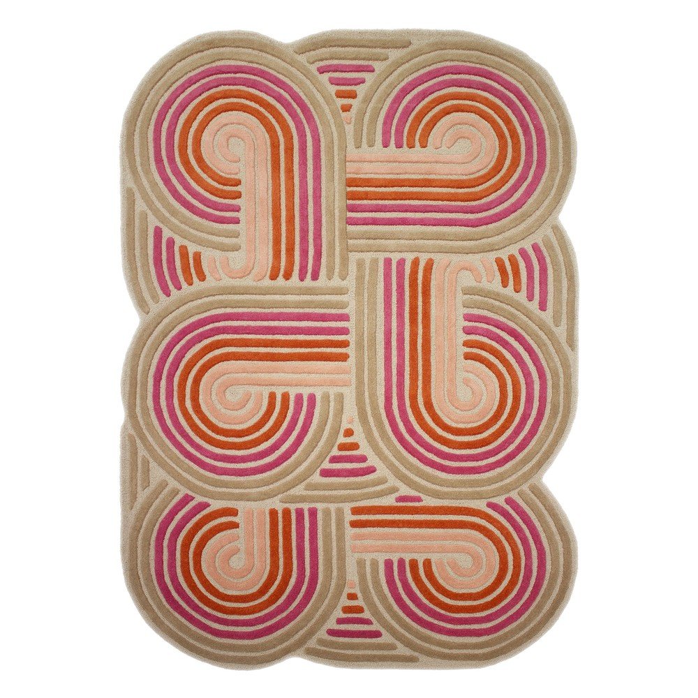 Różowy wełniany dywan tkany ręcznie 140x200 cm Spiral Shaped – Flair Rugs