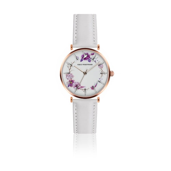 Zegarek damski z białym paskiem z prawdziwej skóry Emily Westwood Ramona