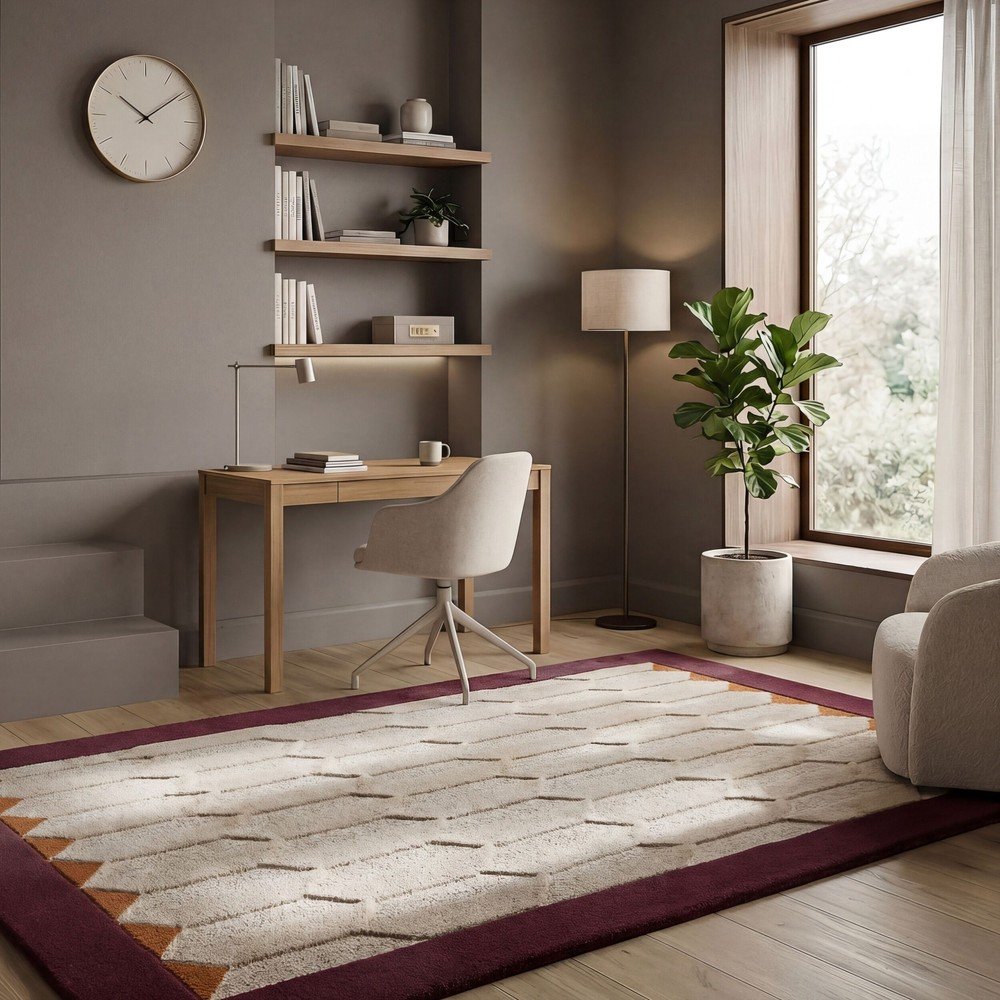 Bordowy/w naturalnym kolorze wełniany dywan tkany ręcznie 120x170 cm Apex Border Wool – Flair Rugs (zdjęcie 2)