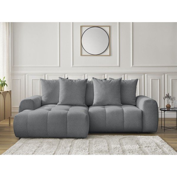 Szary rozkładany narożnik z tkaniny szenilowej ze schowkiem (lewostronny/z szezlongiem) Roxelane – Bobochic Paris-image-1