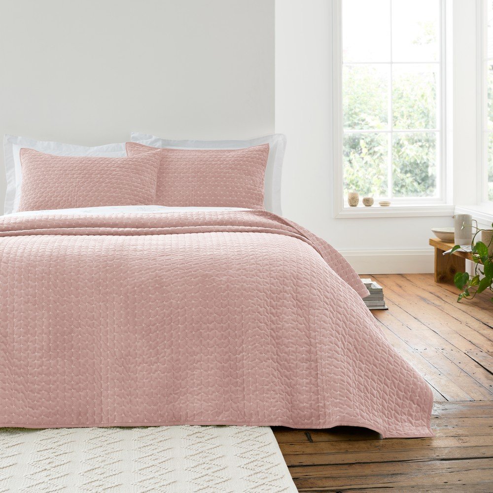 Szaroróżowa aksamitna narzuta pikowana 240x260 cm Attica Velvet – Bianca (zdjęcie 2)