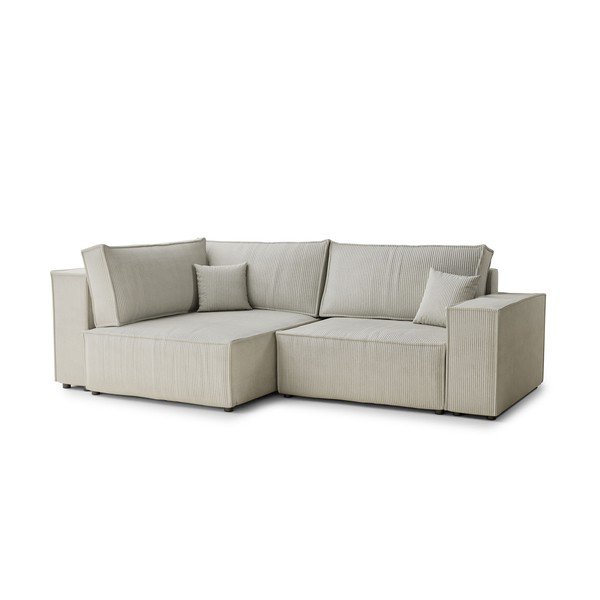 Kremowy sztruksowy rozkładany/ze schowkiem narożnik (lewostronny/w kształcie litery L) Tonga – Maison de Rêve