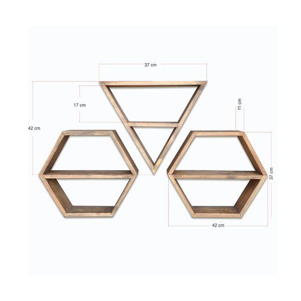 Zestaw 3 półek drewnianych Hexa-image-3