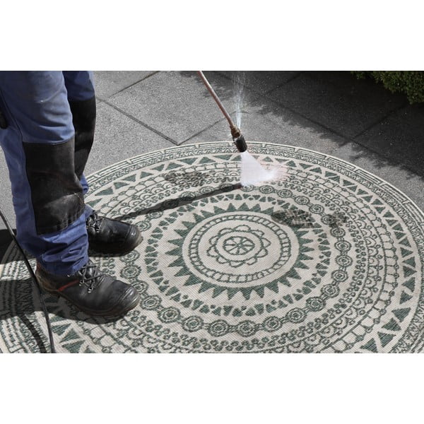 Zielono-kremowy dywan odpowiedni na zewnątrz NORTHRUGS Coron, ø 140 cm-image-4