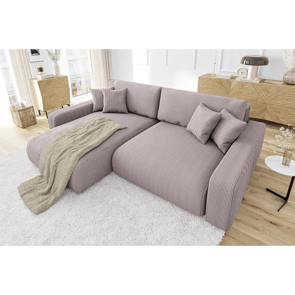 Jasnoróżowy sztruksowy rozkładany narożnik (strona zmienna) Sara – Ropez-image-4