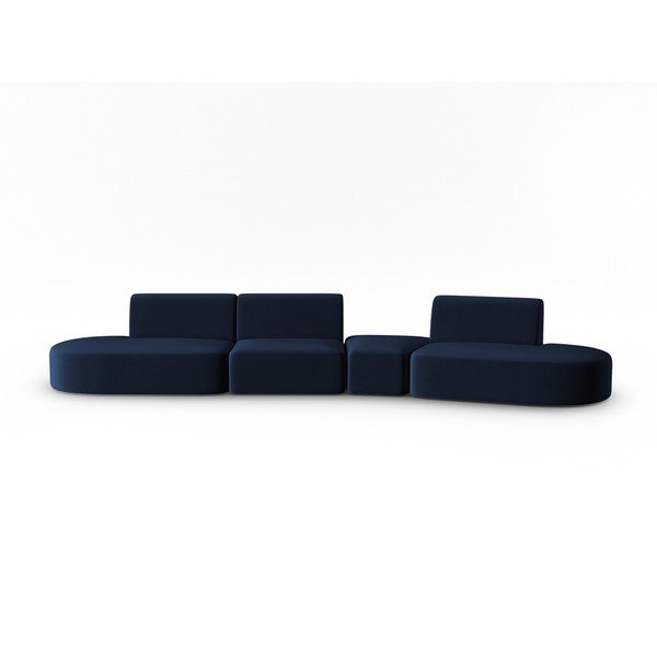 Niebieska aksamitna sofa prawostronna 428 cm Paolo – Milo Casa