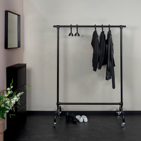 Czarny metalowy stojak na ubrania na kółkach Luuk – Spinder Design-image-3