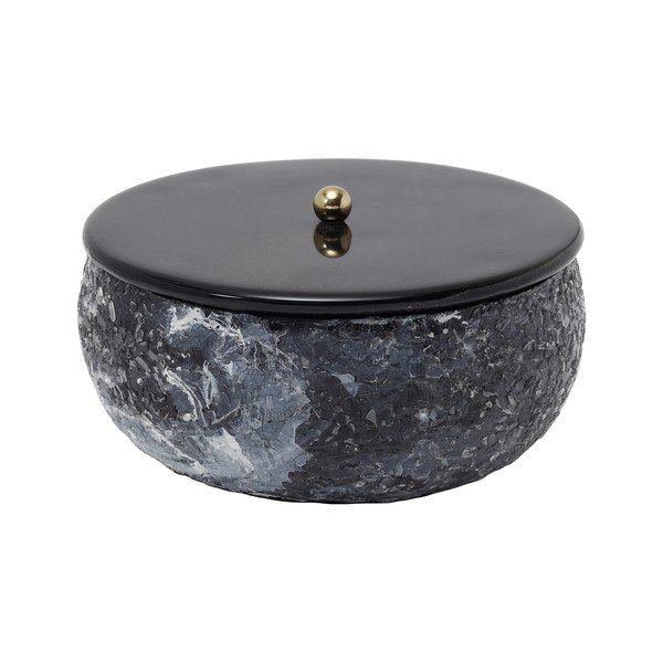 Czarny metalowy pojemnik z pokrywką/dekoracyjny ø 16,5x7,5 cm Mosaic Marble – PT LIVING