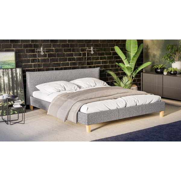 Szare tapicerowane łóżko dwuosobowe ze stelażem 180x200 cm Tina – Ropez-image-2