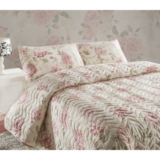 Zestaw pikowanej narzuty na łóżko i 2 poszewek na poduszki Eponj Home Care Pink, 240x220 cm