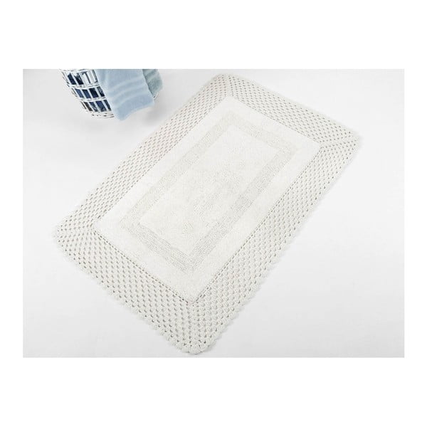 Jasnoszary ręcznie tkany dywanik łazienkowy z bawełny premium Lizz, 55x72 cm