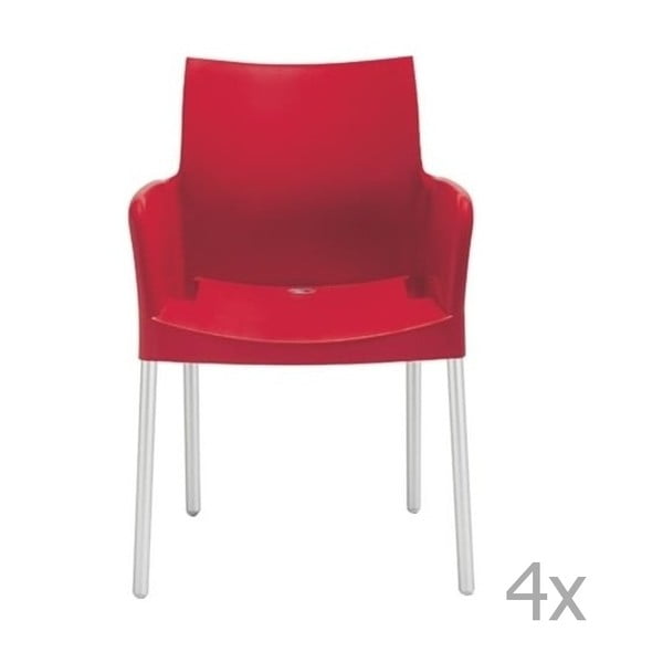 Zestaw 4 czerwonych krzeseł z podłokietnikami Pedrali Ice