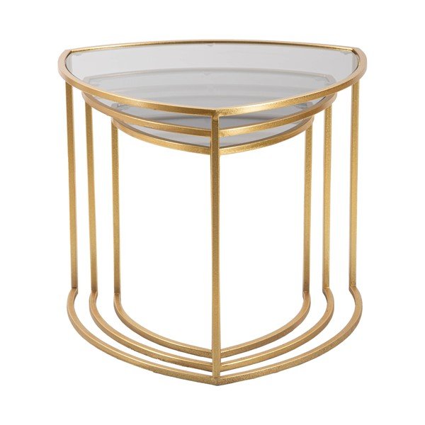 Okrągłe stoliki w kolorze złota ze szklanym blatem zestaw 3 szt. ø 60 cm Triangle – Mauro Ferretti-image-2