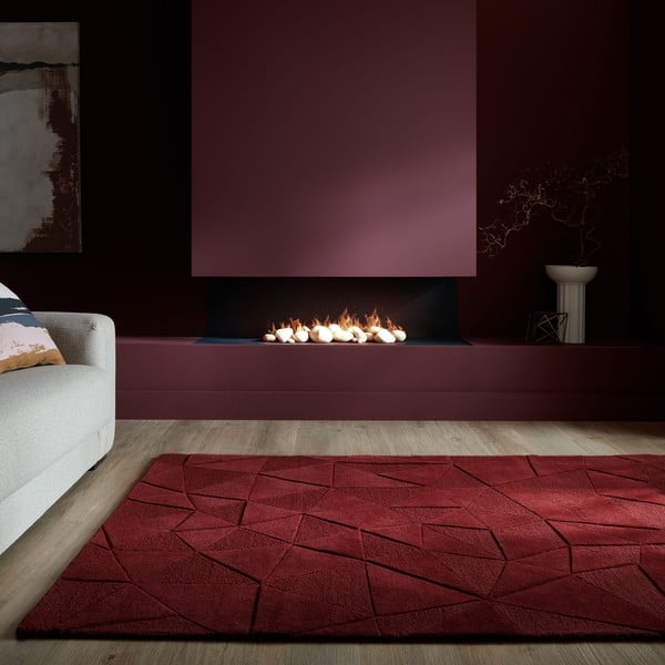 Bordowy wełniany dywan tkany ręcznie 160x230 cm Shard Red – Flair Rugs-image-1