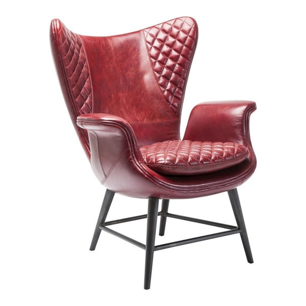 Czerwony fotel z anilinové kůže Kare Design Tudor