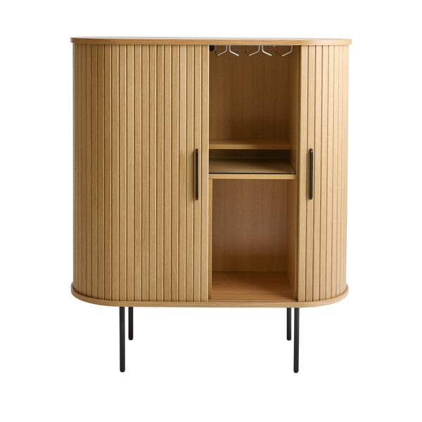 Szafka na wino w dekorze dębu z drzwiami przesuwnymi w naturalnym kolorze 100x118x40 cm Nola – Unique Furniture-image-3