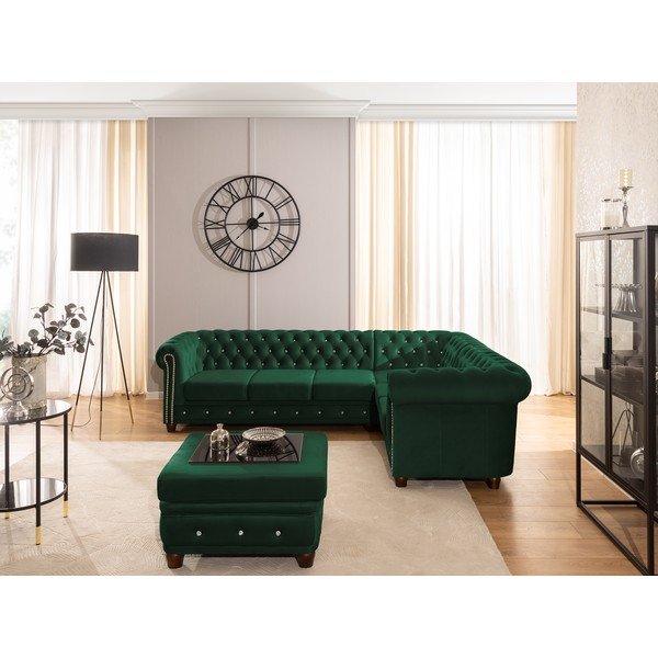 Zielony aksamitny rozkładany narożnik (prawostronny/w kształcie litery L) York Blik – Ropez-image-4