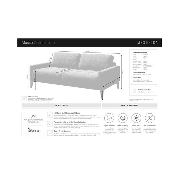 Niebieska sofa 2-osobowa z drewnianymi nogami MESONICA Musso Regular-image-4