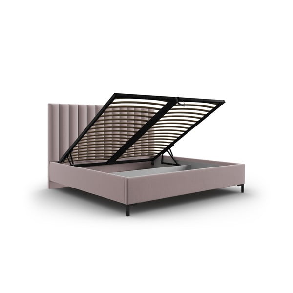 Jasnoróżowe tapicerowane łóżko dwuosobowe ze schowkiem i stelażem 160x200 cm Casey – Mazzini Beds-image-3