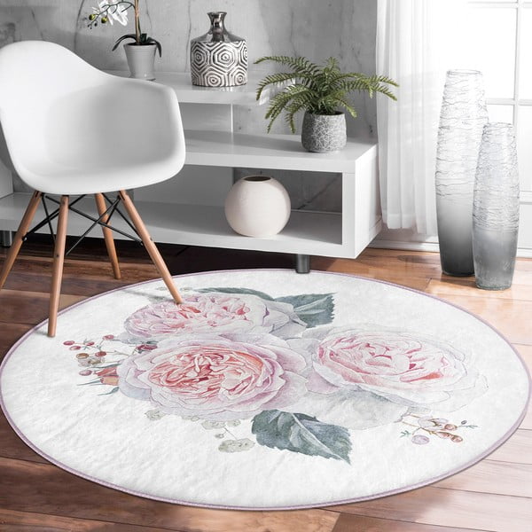 Biało-różowy okrągły dywan odpowiedni do prania i robotów sprzątających ø 80 cm Comfort – Mila Home-image-1