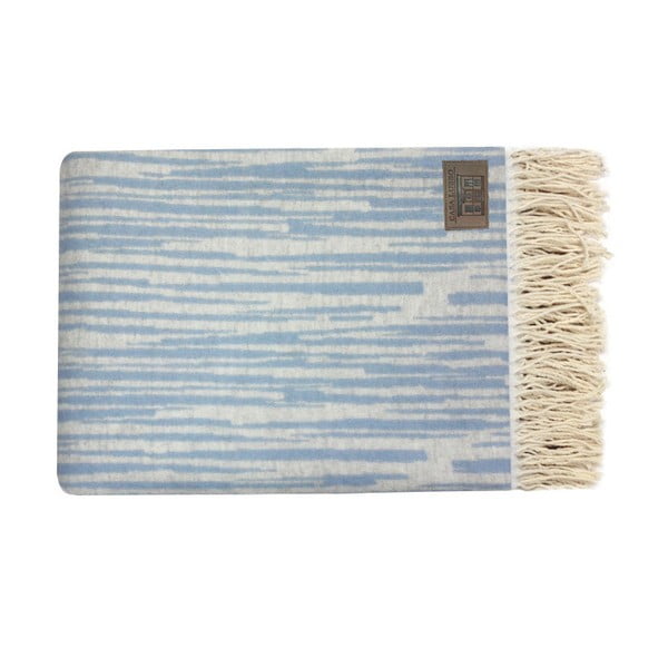 Niebieski pled bawełniany Stripes, 130x170 cm