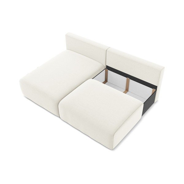 Kremowy aksamitny rozkładany/ze schowkiem narożnik (lewostronny/z szezlongiem) Kalena – Makamii-image-4