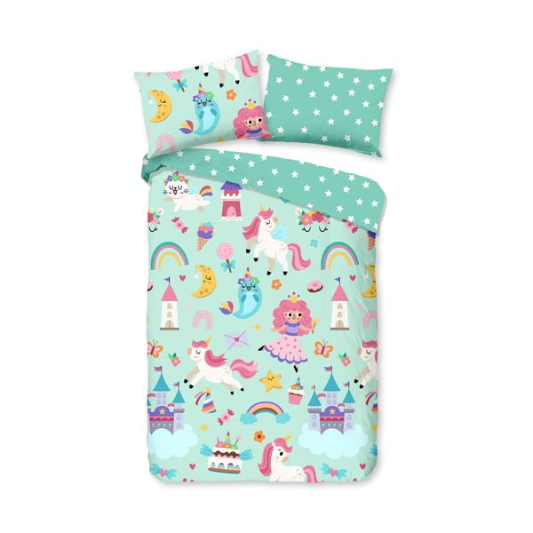 Miętowa bawełniana pościel dziecięca do łóżeczka 100x135 cm Fantastic – Good Morning