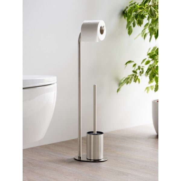 Stojak na papier toaletowy ze szczotką ze stali nierdzewnej w kolorze matowego srebra Levante – Wenko-image-2