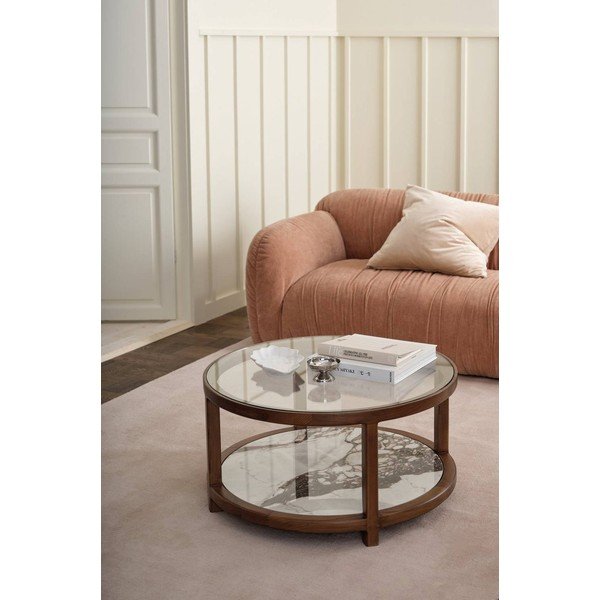 Brązowy okrągły stolik ze szklanym blatem ø 80 cm Classeno – Ellos Home-image-1