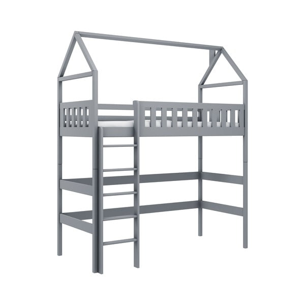 Szare podwyższone łóżko dziecięce z drewna sosnowego w kształcie domku 90x190 cm Otylia – Lano Meble