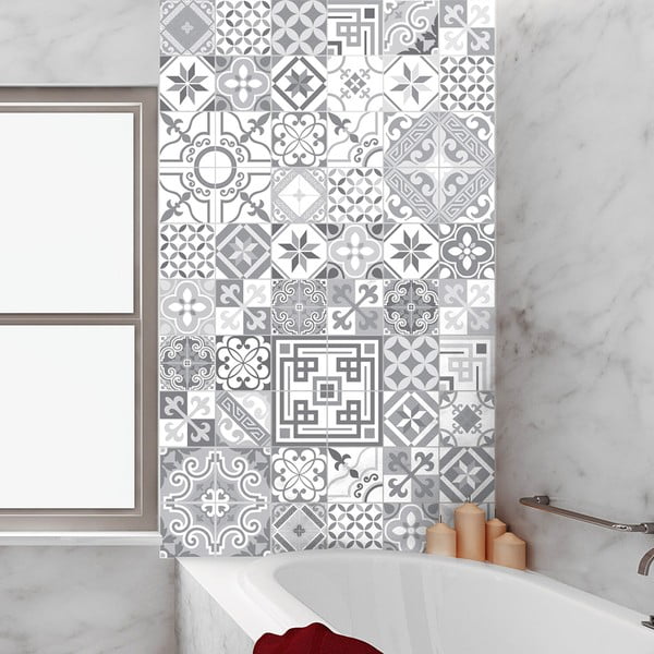 Zestaw 60 naklejek ściennych Ambiance Vintage Design Shade of Gray, 10x10 cm-image-1