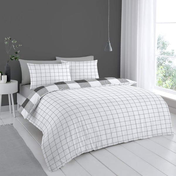 Biało-szara pościel 200x135 cm Bold Check – Cloudsoft-image-2