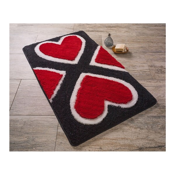 Czarny dywanik łazienkowy w serca Confetti Bathmats Mari, 60x100 cm