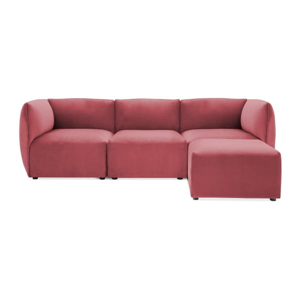 Czerwonoróżowa 3-osobowa sofa modułowa z podnóżkiem Vivonita Velvet Cube
