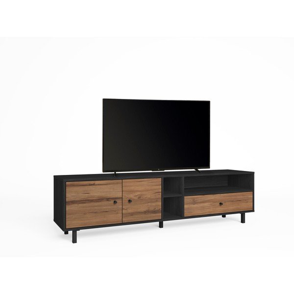 Czarno-naturalna szafka pod TV w dekorze orzecha 180x47 cm Roald – Marckeric-image-2