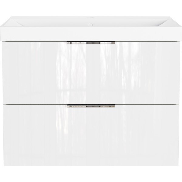 Biała wisząca szafka pod umywalkę z połyskiem 81x65 cm Celano – Germania-image-3