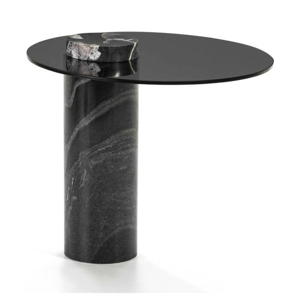 Czarny stolik marmurowy ze szklanym blatem Thai Natura, ∅ 51 cm