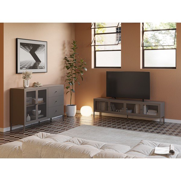 Szara metalowa szafka pod TV 160x50x35 cm Fayna – Marckeric-image-1