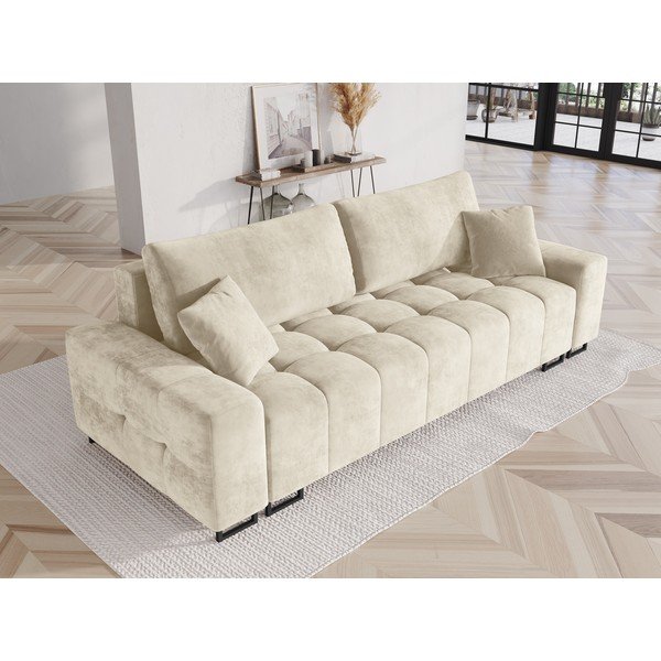 Beżowa aksamitna rozkładana sofa ze schowkiem 250 cm Wicklow – Cosmopolitan Design-image-1