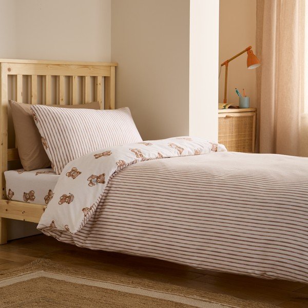 Kremowa flanelowa pościel dziecięca jednoosobowa 120x150 cm Brushed Teddy Bear – Catherine Lansfield-image-1