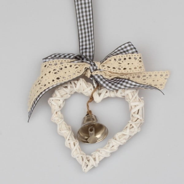 Biały rattanowy wieniec w kształcie serca Dakls Bell, wys. 10 cm