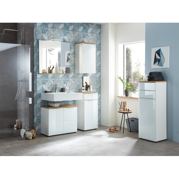 Biała wisząca szafka łazienkowa w dekorze dębu 39x69 cm Pescara – Germania-image-1