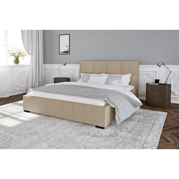 Beżowe łóżko dwuosobowe ze stelażem i schowkiem Guy Laroche Home Fascination, 140x200 cm-image-1