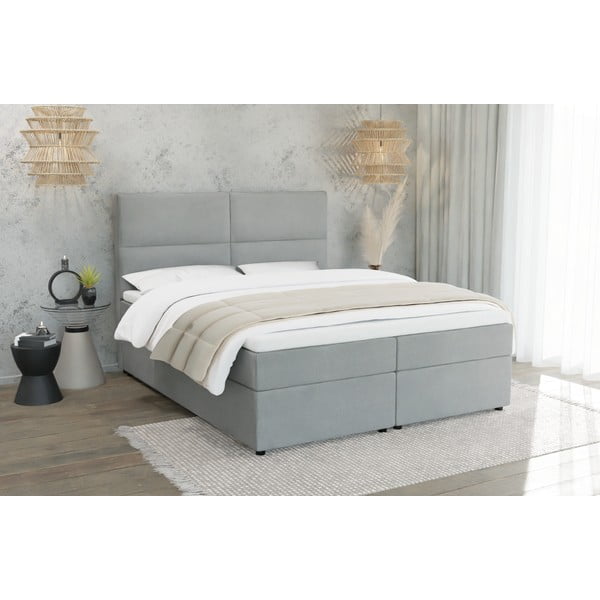 Jasnoszare łóżko boxspring ze schowkiem 160x200 cm Rico – Ropez-image-1