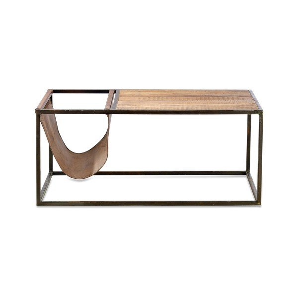 Stolik z drewna mango i skóry Nkuku Alera