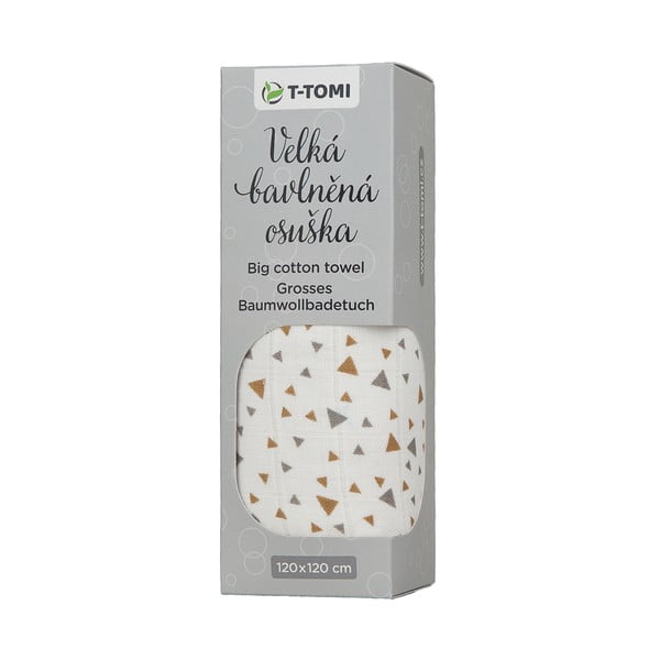 Bawełniany dziecięcy ręcznik T-TOMI Tetra Beige Triangles, 120x120 cm-image-1