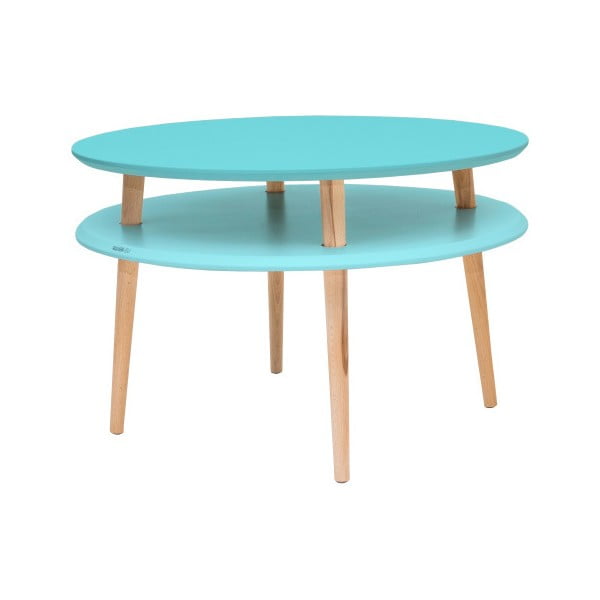 Turkusowy stolik z drewnianymi nogami Ragaba UFO, Ø 70 cm