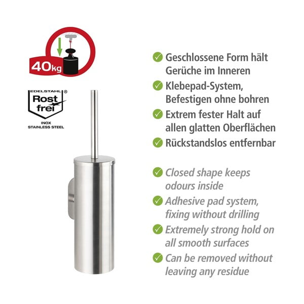 Samoprzylepna szczotka do WC ze stali nierdzewnej w kolorze matowego srebra Orea – Wenko-image-3