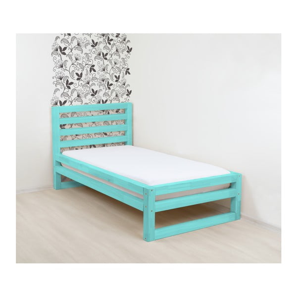 Turkusowe drewniane łóżko 1-osobowe Benlemi DeLuxe, 190x80 cm